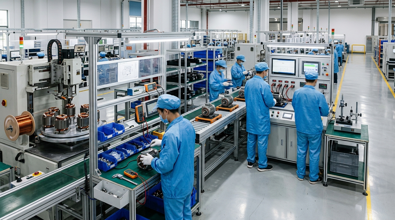 Reference electric motor assembly and testing line